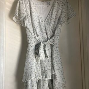 Blue Rain White Floral Midi Dress